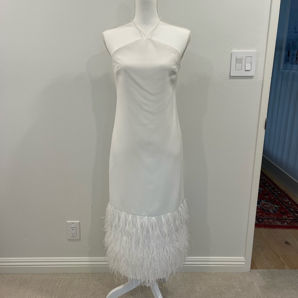 Revolve Midi White Dress with Feathers